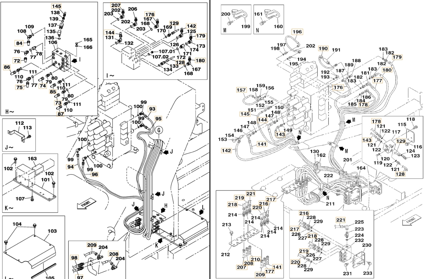 Case CX210B SL installation diagram showing hydraulic hose KHJ2318 at Pipe No. 142