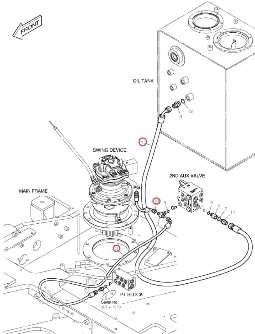 Doosan DX85R-3 installation diagram showing hydraulic hose DS20551294 at Pipe No. 1