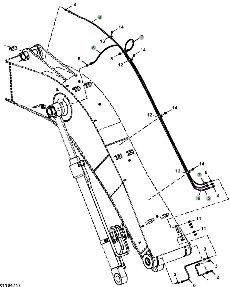 Hitachi ZX160LC-6N installation diagram showing hydraulic hose 4429280 at Pipe No. 5
