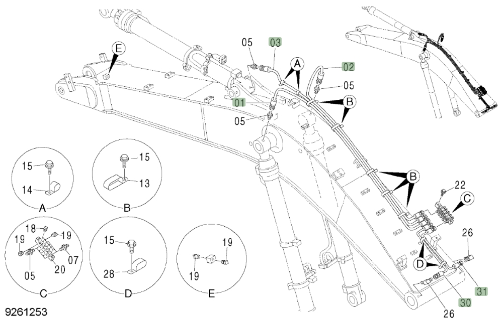 Hitachi ZX450LC-3 installation diagram showing hydraulic hose 4317872 at Pipe No. 30