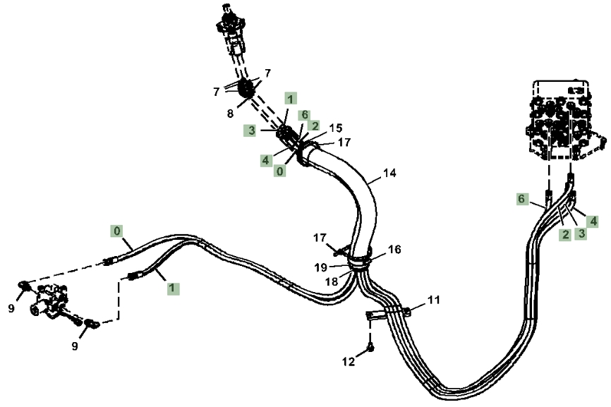 Hitachi ZX130-5N installation diagram showing hydraulic hose 4461246 at Pipe No. 3