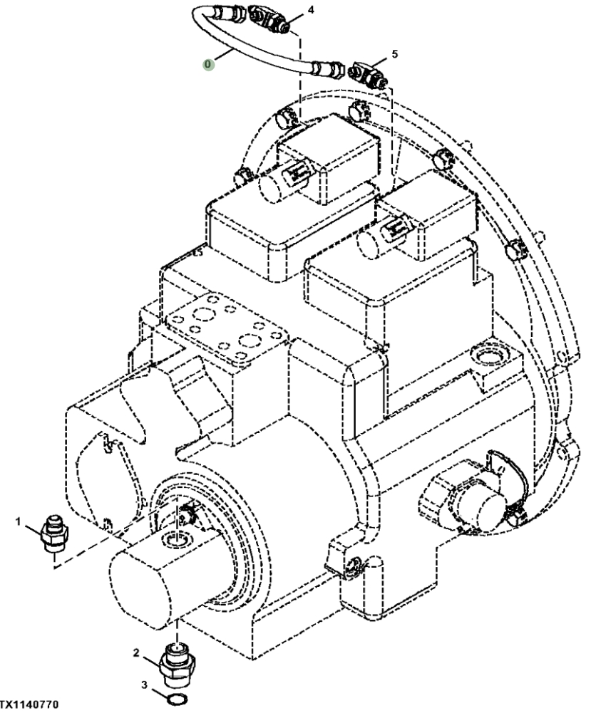 Hitachi ZX470LC-5G installation diagram showing hydraulic hose 4245115 at Pipe No. 0