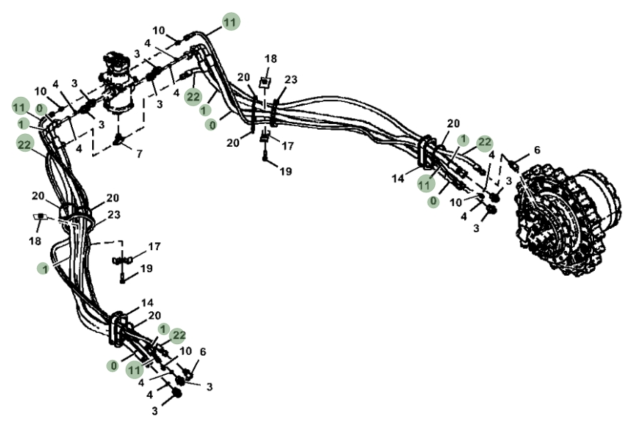Hitachi ZX160LC-6N installation diagram showing hydraulic hose 4643671 at Pipe No. 1