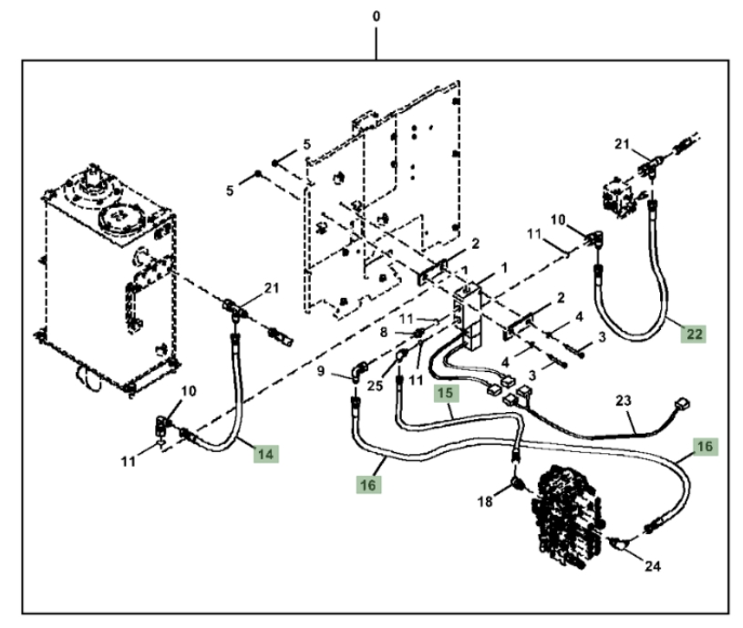 Hitachi ZX85USB-5N installation diagram showing hydraulic hose 4645516 at Pipe No. 16
