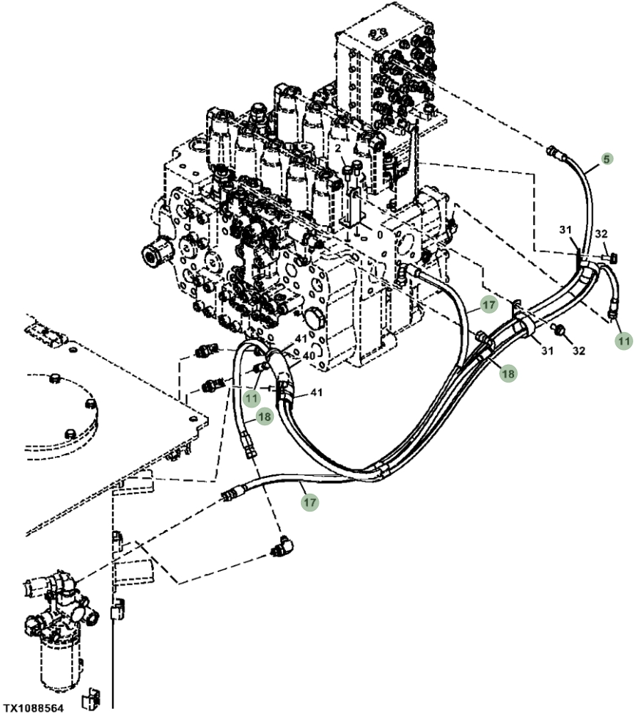 Hitachi ZX470LC-5B installation diagram showing hydraulic hose 4669486 at Pipe No. 18