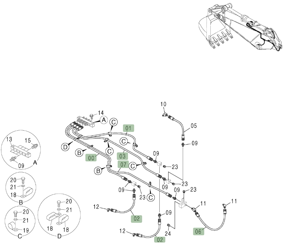 Hitachi ZX600LC installation diagram showing hydraulic hose 4358776 at Pipe No. 6
