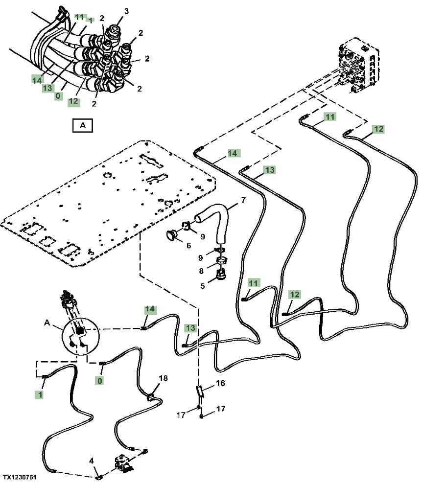 Hitachi ZX470LC-5B installation diagram showing hydraulic hose 4446847 at Pipe No. 0
