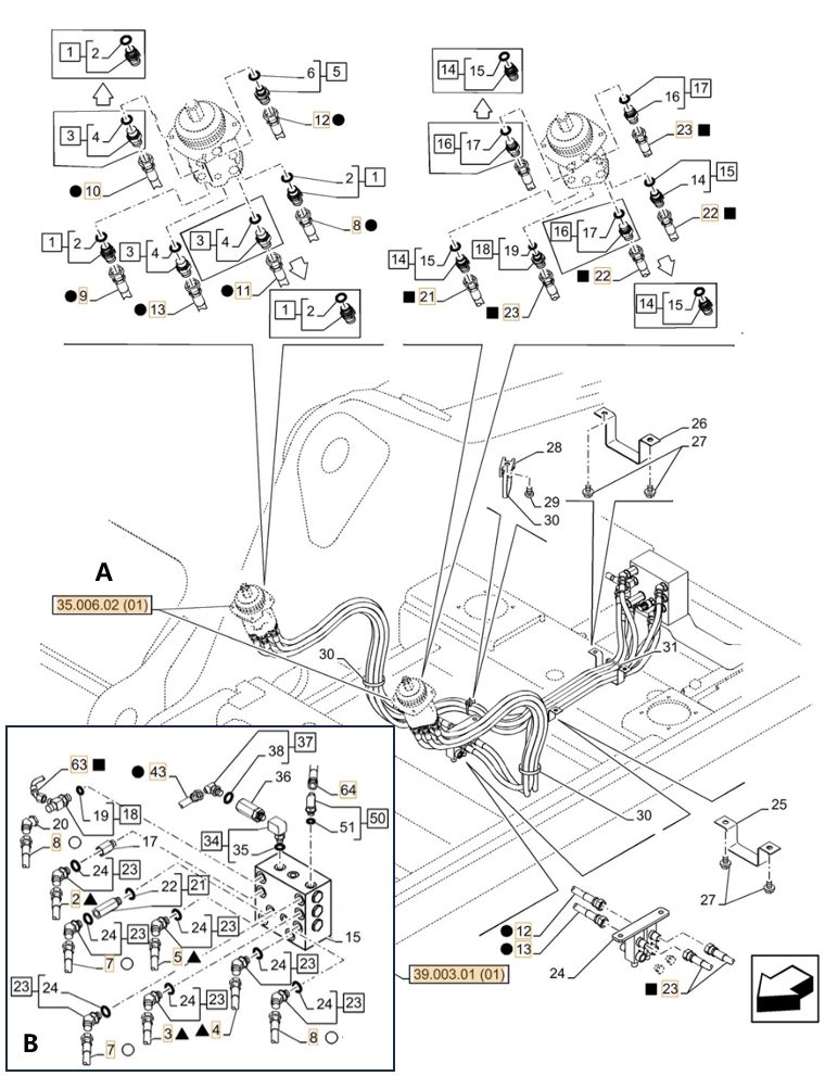 Case CX350C LC installation diagram showing hydraulic hose 159217A1 at Pipe No. A21-B7