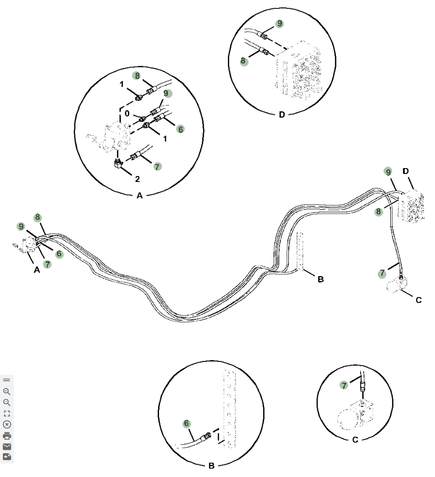 Hitachi ZX870LC-6 installation diagram showing hydraulic hose 4714304 at Pipe No. 9