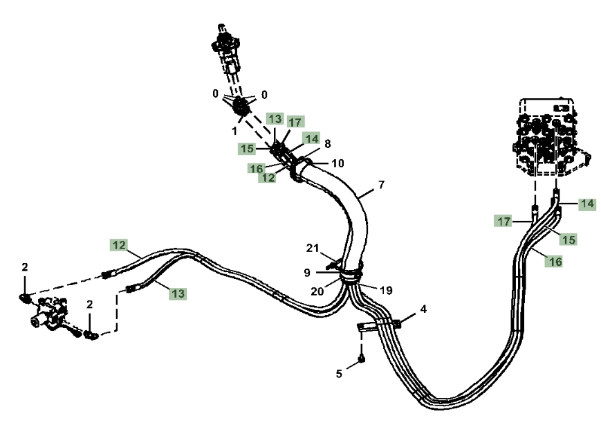 Hitachi ZX180LC-6N installation diagram showing hydraulic hose 4438258 at Pipe No. 14