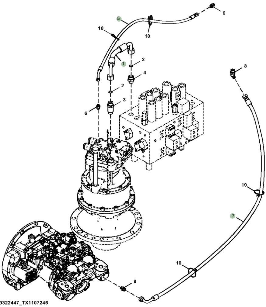 Hitachi ZX160LC-5N installation diagram showing hydraulic hose 4670335 at Pipe No. 1