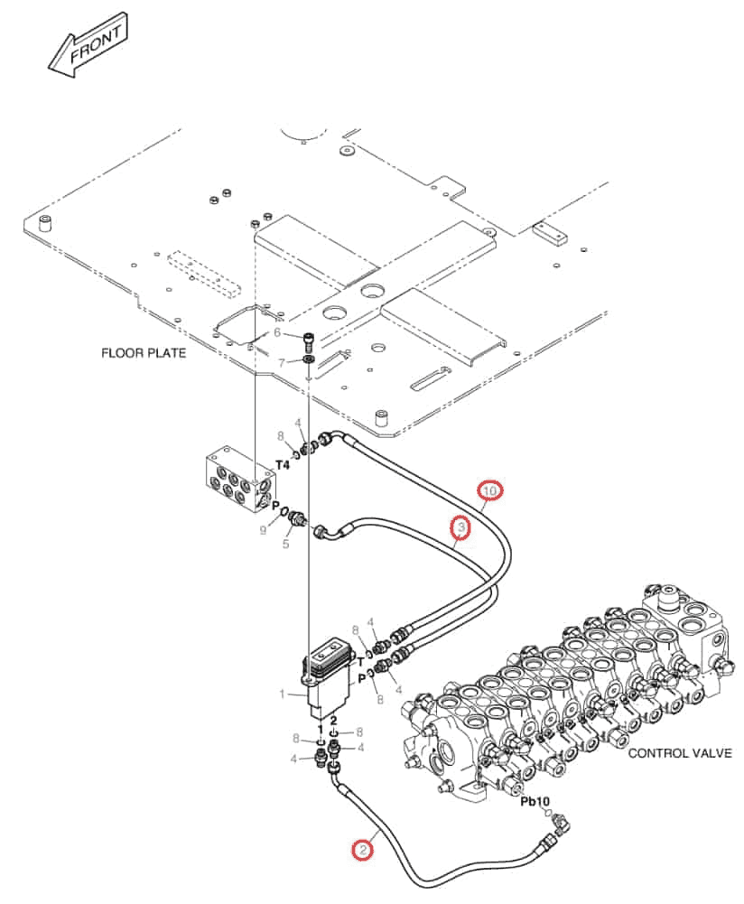 Doosan DX85R-3 installation diagram showing hydraulic hose DS2093596 at Pipe No. 3