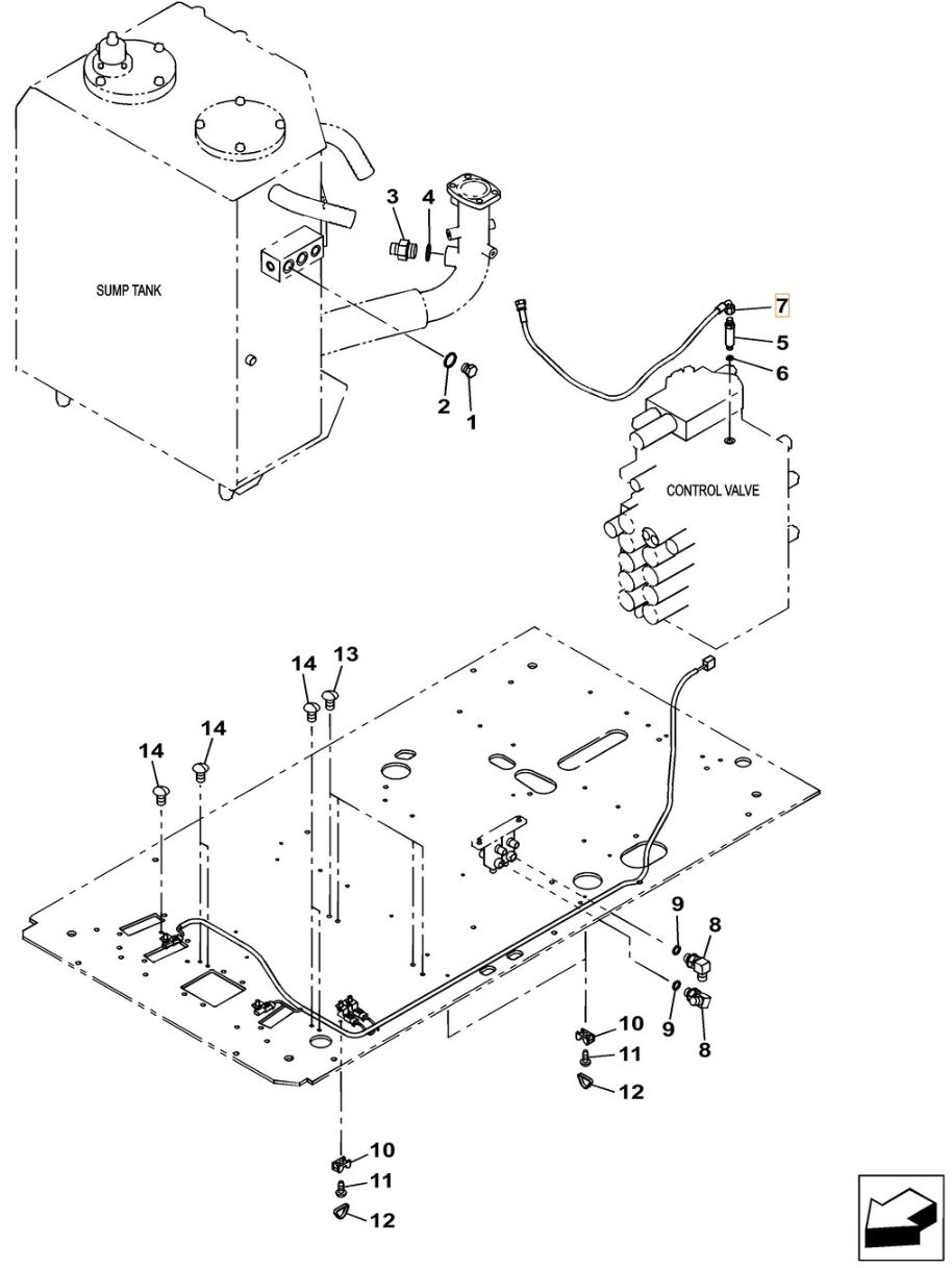 Case CX210C installation diagram showing hydraulic hose KHJ2249 at Pipe No. 7