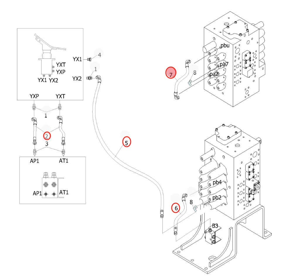 Sunward SWE215F-5 installation diagram showing hydraulic hose 730502003778 at Pipe No. 2