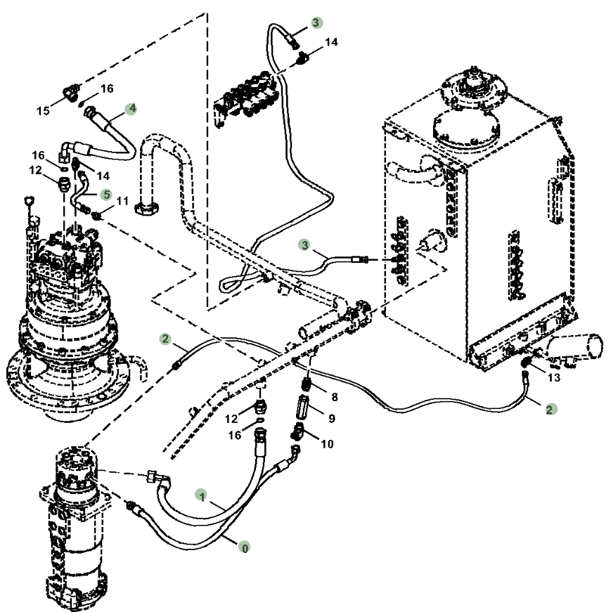 Hitachi ZX190W-5N installation diagram showing hydraulic hose 4313427 at Pipe No. 0