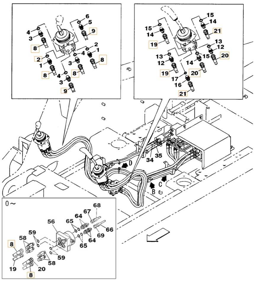 Case CX350B installation diagram showing hydraulic hose KRJ4381 at Pipe No. 20