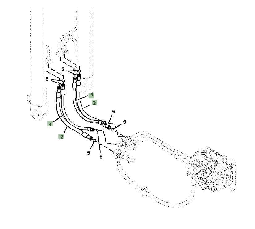 Hitachi ZX670LC-5A installation diagram showing hydraulic hose 4644297 at Pipe No. 4