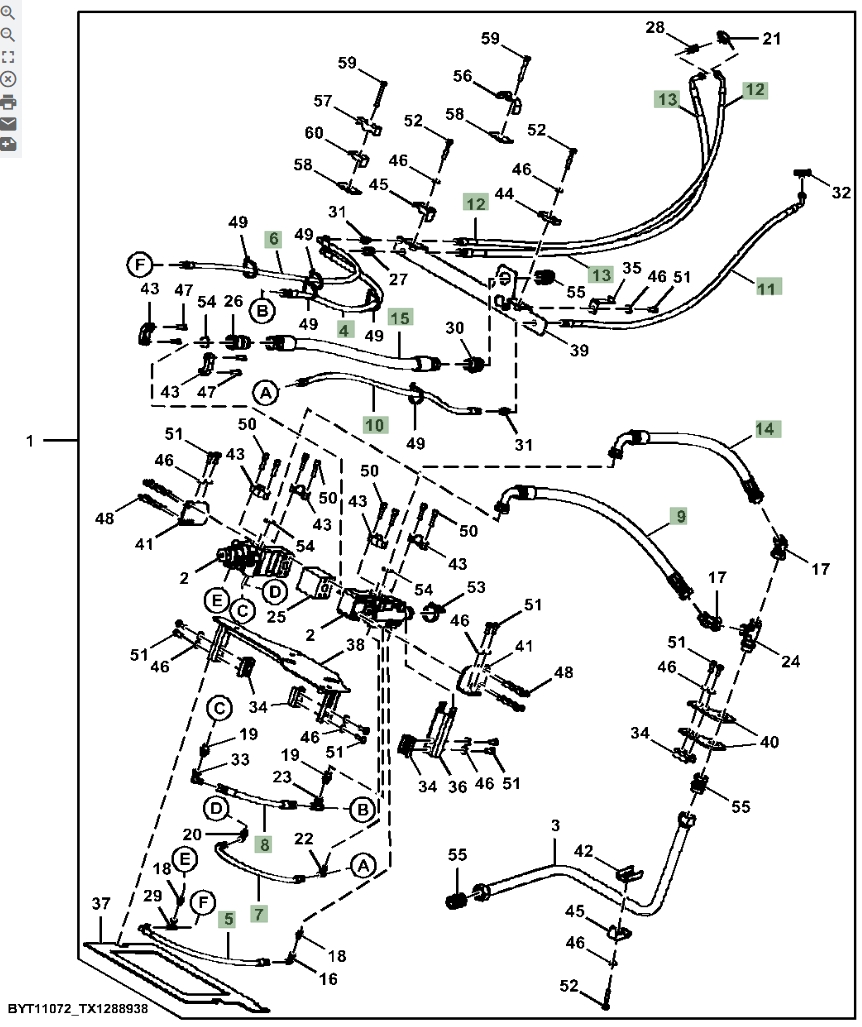 Hitachi ZX370FLC-LL-6N installation diagram showing hydraulic hose 4636420 at Pipe No. 5