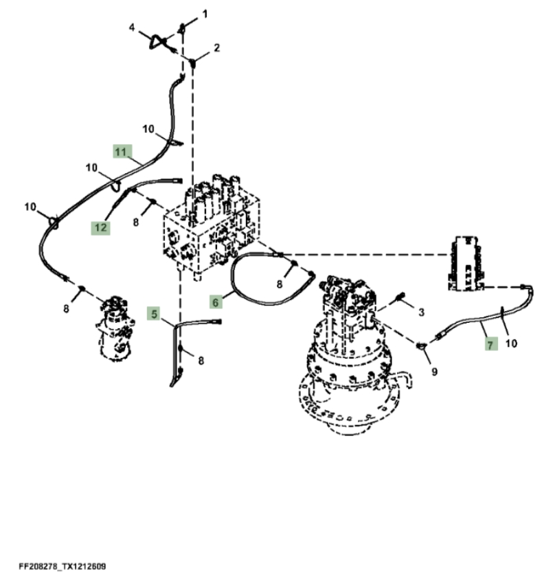 Hitachi ZX370F-FE-6N installation diagram showing hydraulic hose 4630952 at Pipe No. 5