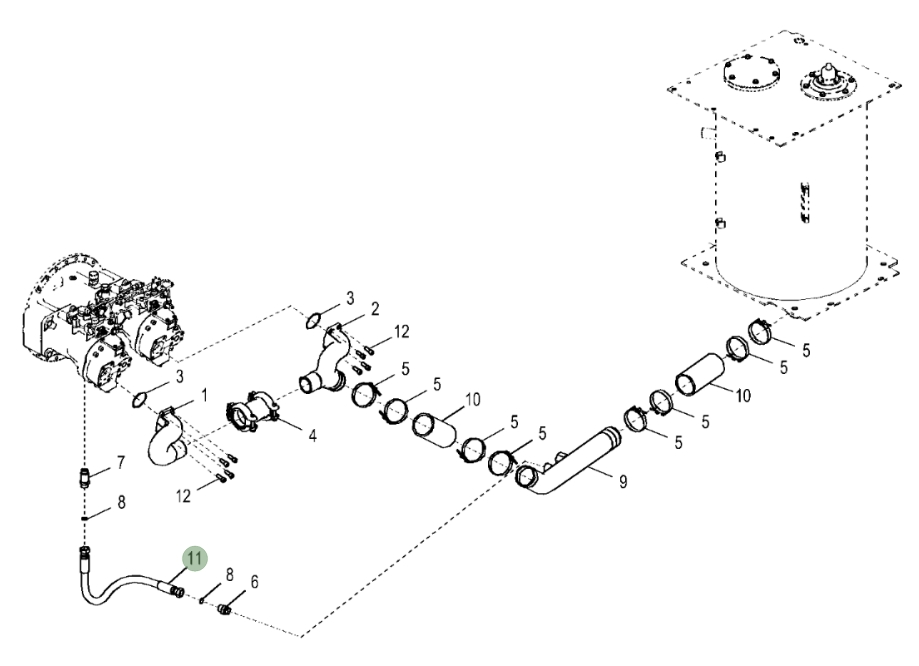 Hitachi ZX350LC-5N installation diagram showing hydraulic hose 4656788 at Pipe No. 11