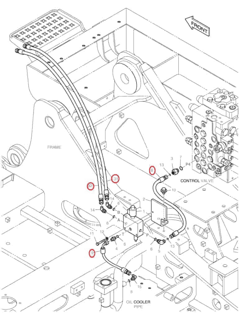 Doosan DX160LC installation diagram showing hydraulic hose DS2094122 at Pipe No. 32