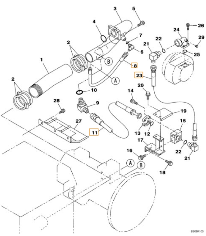 Case CX460 installation diagram showing hydraulic hose KTJ10530 at Pipe No. 11