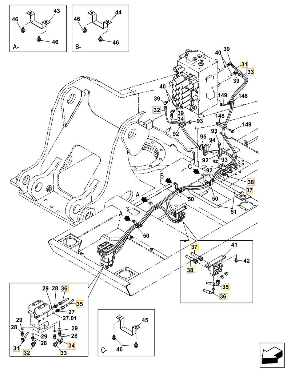 Case CX240C-8 installation diagram showing hydraulic hose KHJ2248 at Pipe No. 32