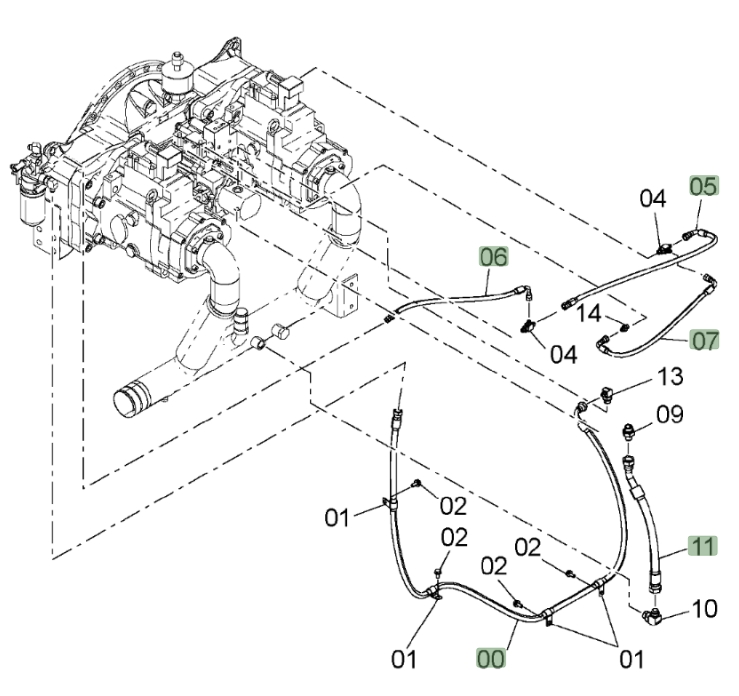 Hitachi ZX650LC-3 installation diagram showing hydraulic hose 4448946 at Pipe No. 5