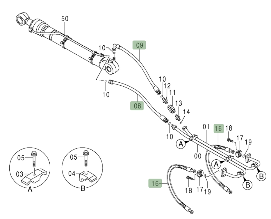 Hitachi ZX450LC installation diagram showing hydraulic hose 4345675 at Pipe No. 8