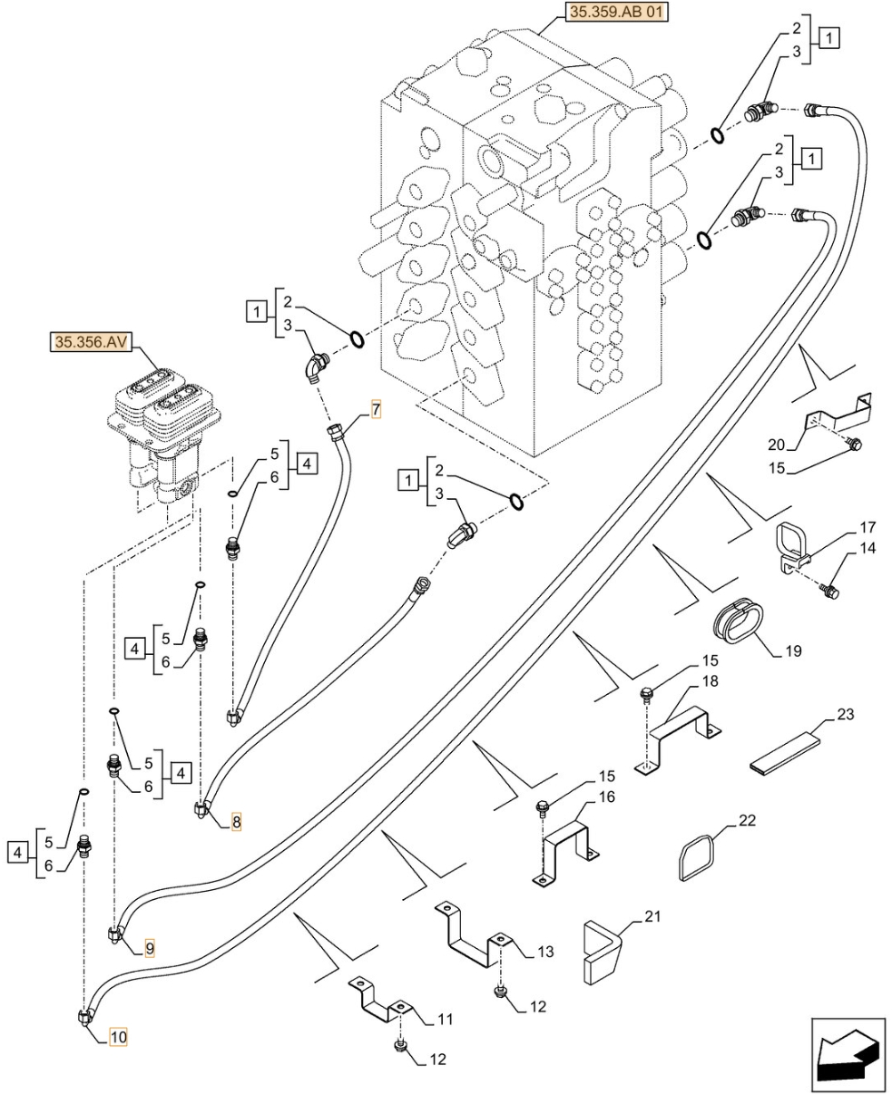 Case CX500D LC installation diagram showing hydraulic hose KHJ13650 at Pipe No. 8