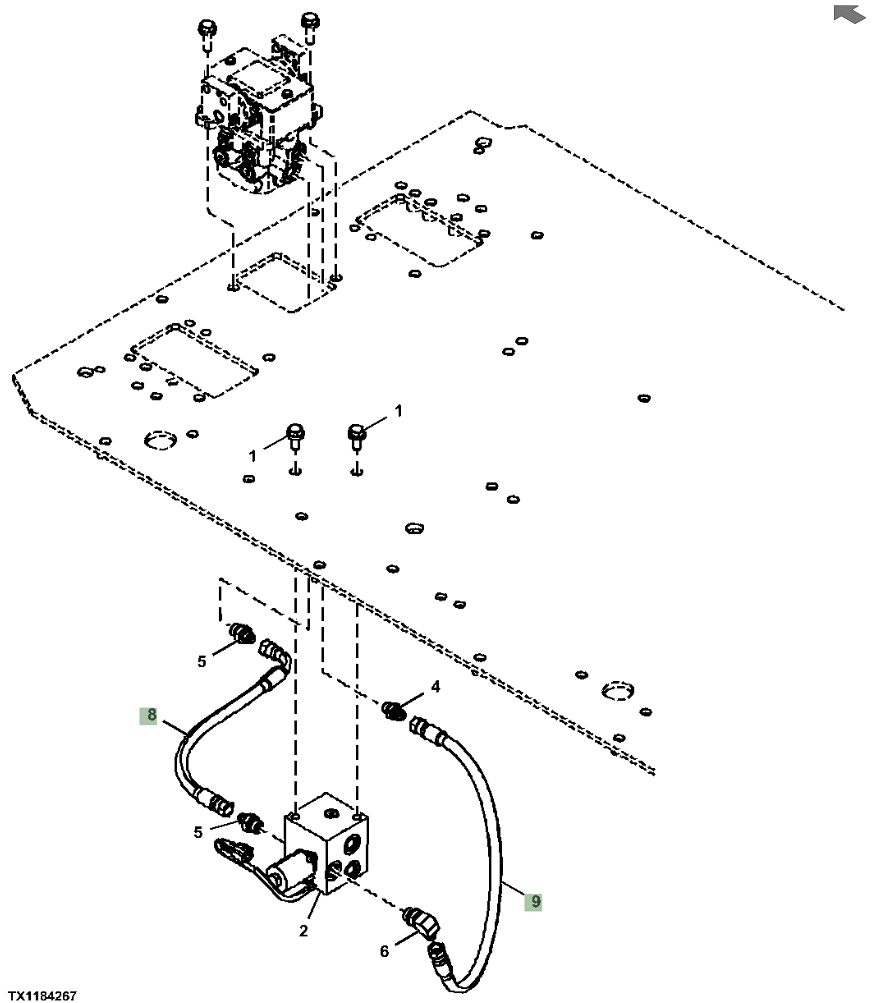 Hitachi ZX870LC-5A installation diagram showing hydraulic hose 4648087 at Pipe No. 8