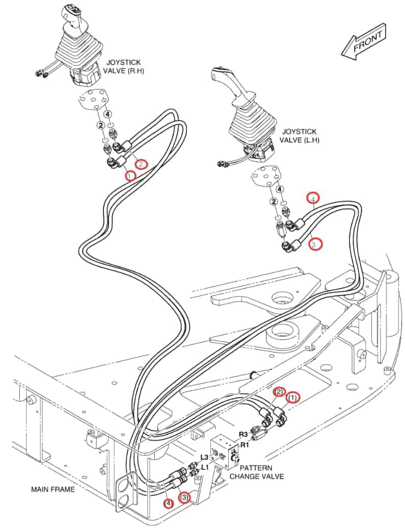 Doosan DX85R-3 installation diagram showing hydraulic hose DS2093373 at Pipe No. 4
