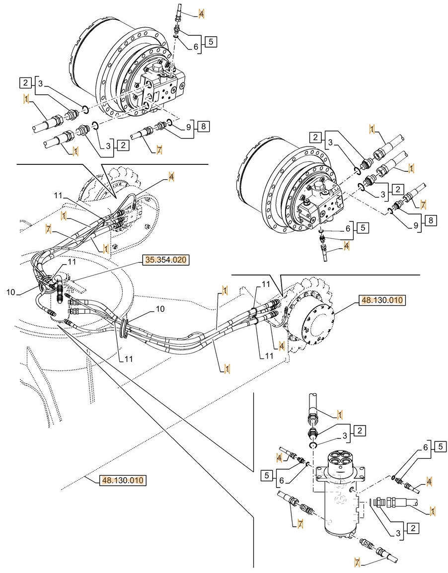 Case CX145D SR W/B installation diagram showing hydraulic hose 160696A1 at Pipe No. 1