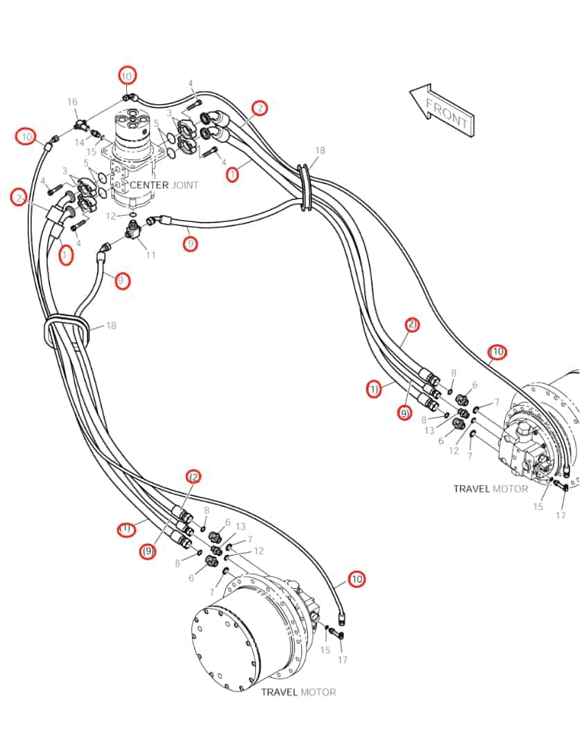 Doosan DX140LC installation diagram showing hydraulic hose 2184-1222D19 at Pipe No. 2