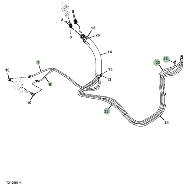 Hitachi ZXS370F-3 installation diagram showing hydraulic hose 4656532 at Pipe No. 24