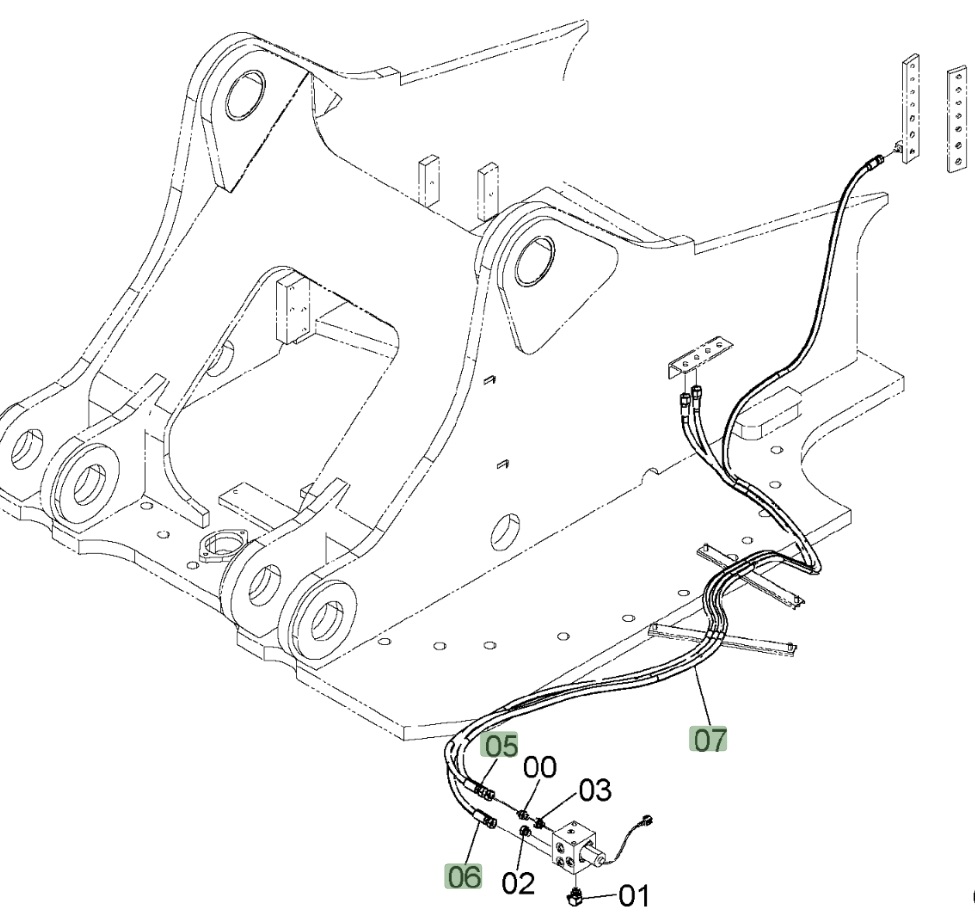 Hitachi ZX450LC-3 installation diagram showing hydraulic hose 4635265 at Pipe No. 7