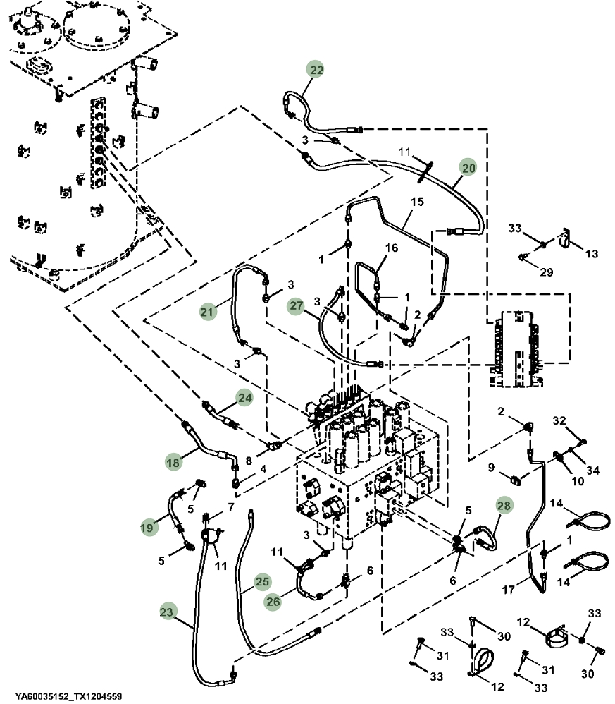 Hitachi ZX180LC-6N installation diagram showing hydraulic hose 4632041 at Pipe No. 21