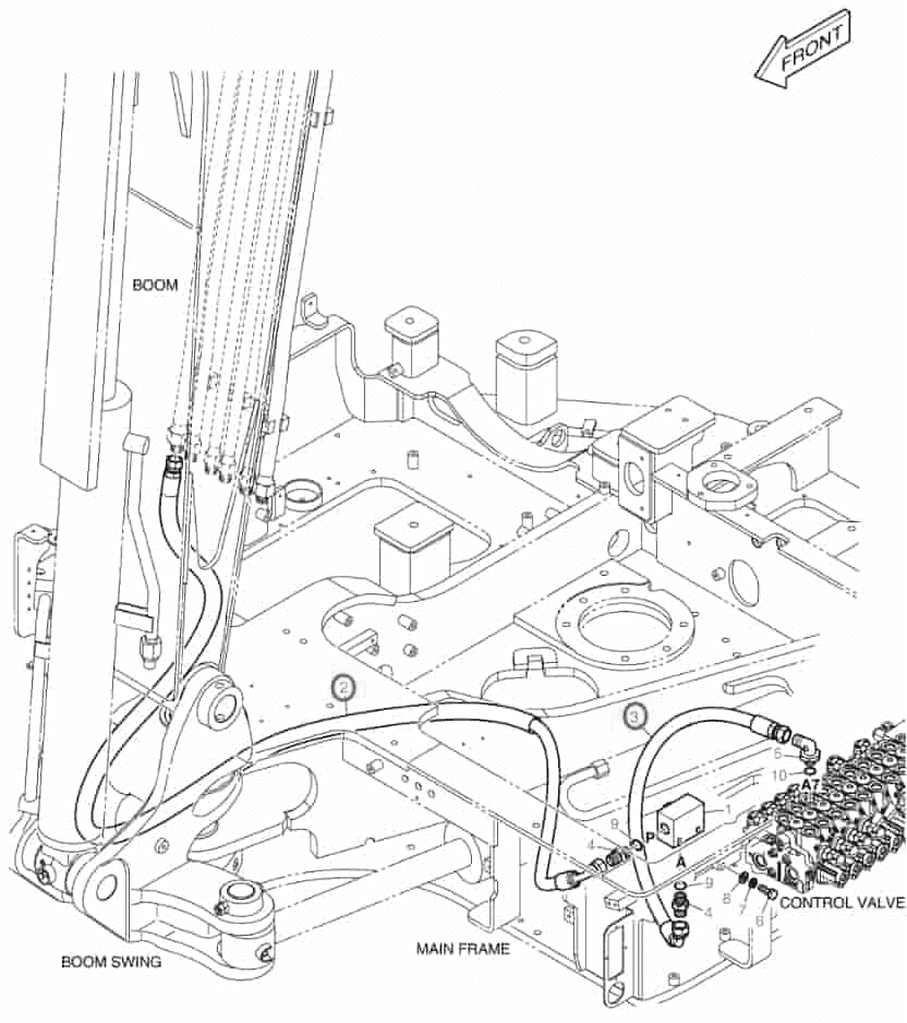 Doosan DX62R-3 installation diagram showing hydraulic hose DS20551301 at Pipe No. 3