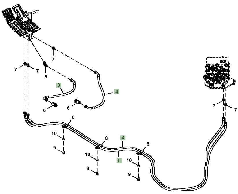 Hitachi ZX210-5A installation diagram showing hydraulic hose 4648204 at Pipe No. 3