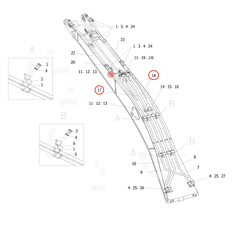 Sunward SWE210 installation diagram showing hydraulic hose 730501003078 at Pipe No. 18