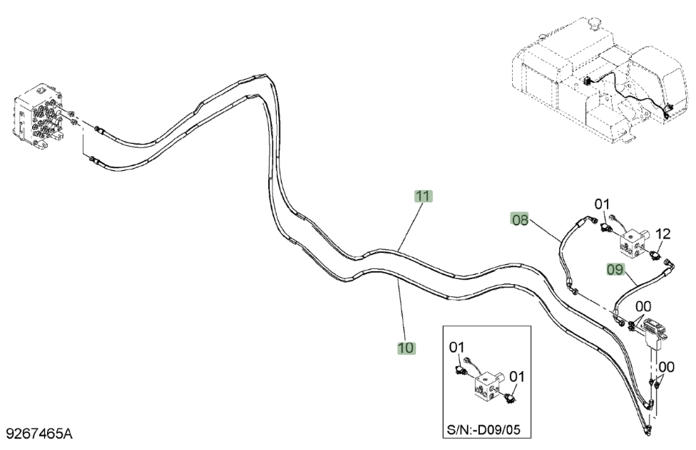 Hitachi ZX450LC-3 installation diagram showing hydraulic hose 4648205 at Pipe No. 8
