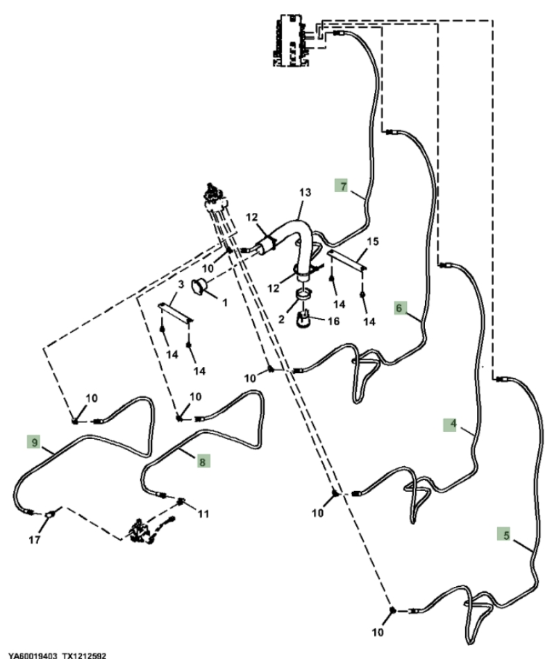 Hitachi ZX210F-FE-6N installation diagram showing hydraulic hose 4707581 at Pipe No. 8