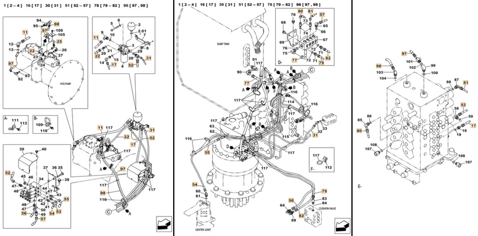 Case CX490C installation diagram showing hydraulic hose 152761A1 at Pipe No. 79