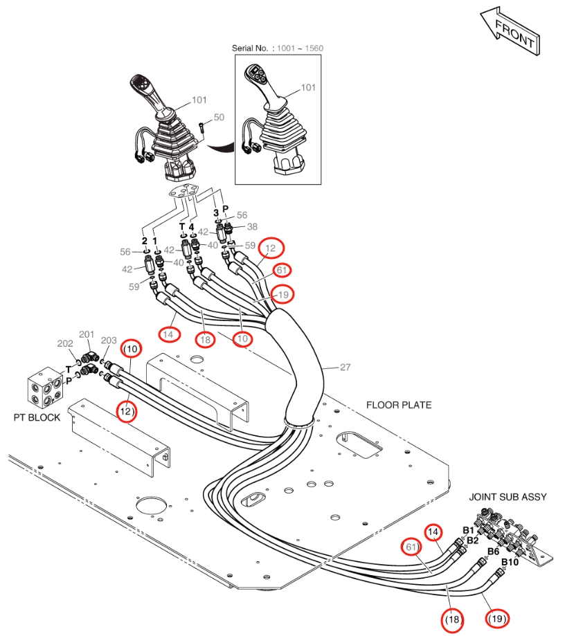 Doosan DX140W-5 installation diagram showing hydraulic hose DS2113001 at Pipe No. 12