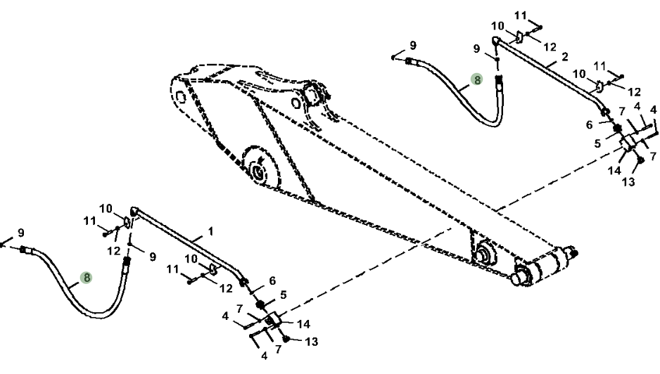 Hitachi ZX250LC-5N installation diagram showing hydraulic hose 4652746 at Pipe No. 8