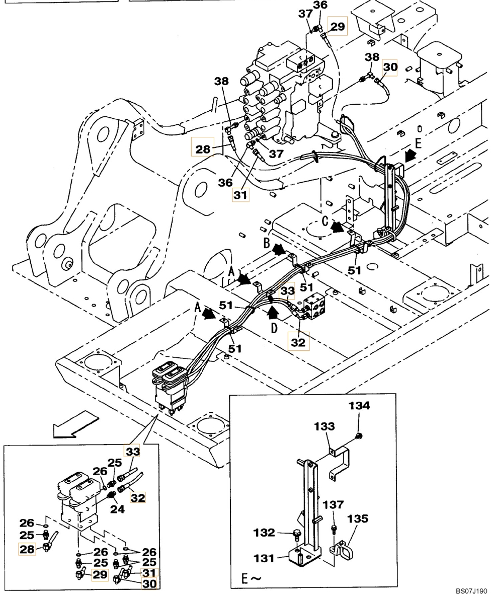 Case CX130B installation diagram showing hydraulic hose KHJ2171 at Pipe No. 30