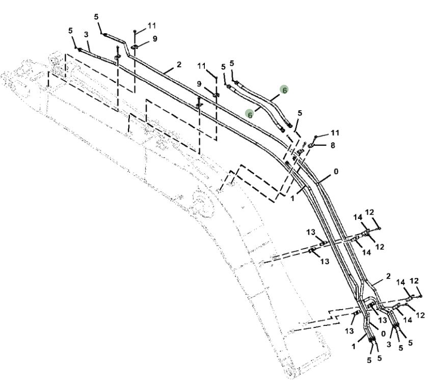 Hitachi ZX160LC-5G installation diagram showing hydraulic hose 4628514 at Pipe No. 6