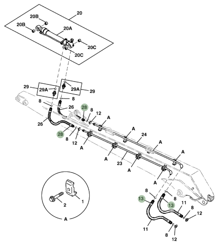 Hitachi ZX300LC-6N installation diagram showing hydraulic hose 4250078 at Pipe No. 13