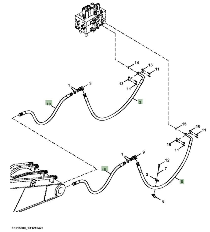 Hitachi ZX260F-LL-6N installation diagram showing hydraulic hose 9263974 at Pipe No. 3