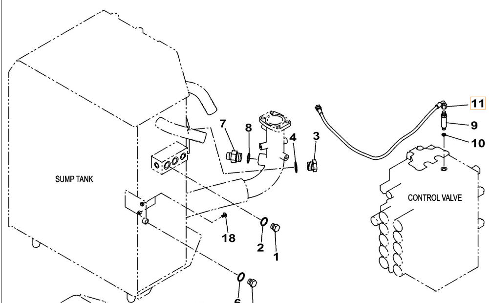Case CX240C-8 installation diagram showing hydraulic hose KHJ2249 at Pipe No. 11
